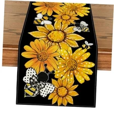 Summer Decorations Table Runner Spring Summer Floral Bee Table Cover Sunflower