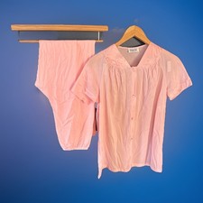 Vintage Vanity Fair Pink Nylon Pajama Set Button Front Top  Pants Size Small