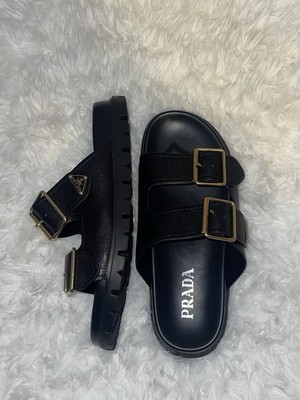 Prada Black Double Buckle Slide Sandals Women s Size 8/38