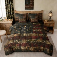 American Flag Bed in A Bag Rustic Woodland Camo Bedding Set Tree Camouflage