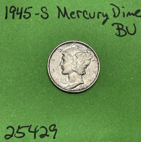 1945-S Mercury Dime 10c BU Brilliant Uncirculated 90% Silver See Pics