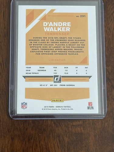 D’Andre Walker 2019 Panini Donruss Bronze Press Proof Titans Rookie Card #291 - Picture 2 of 2