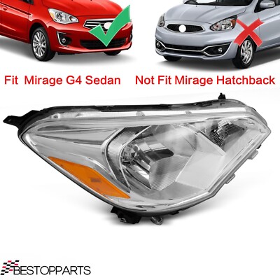 Headlight Halogen Chrome Right Side For Mitsubishi Mirage G4 Sedan 2017-2020