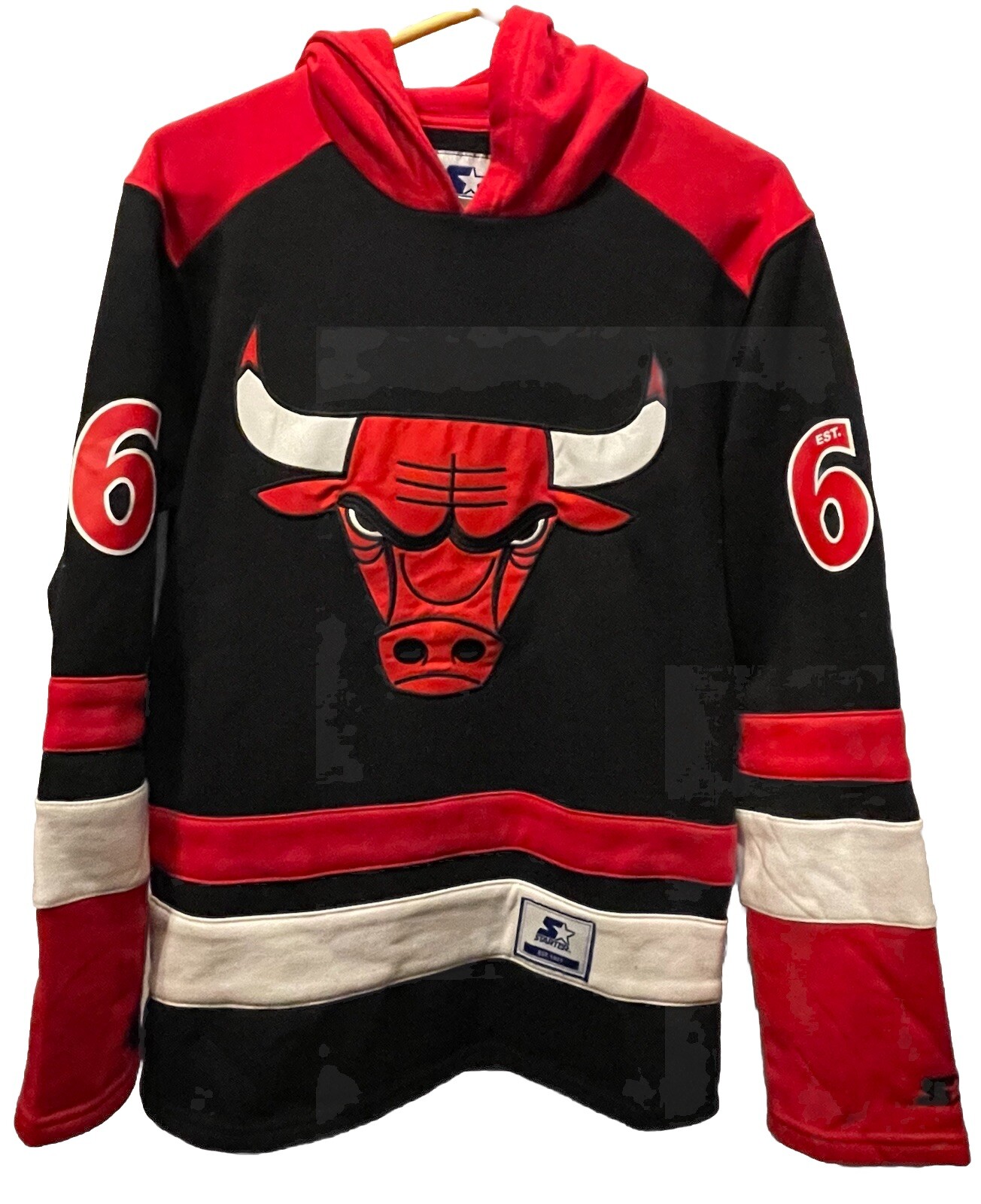 Chicago Bulls Hockey Sweater Starter Hoodie New NBA Red
