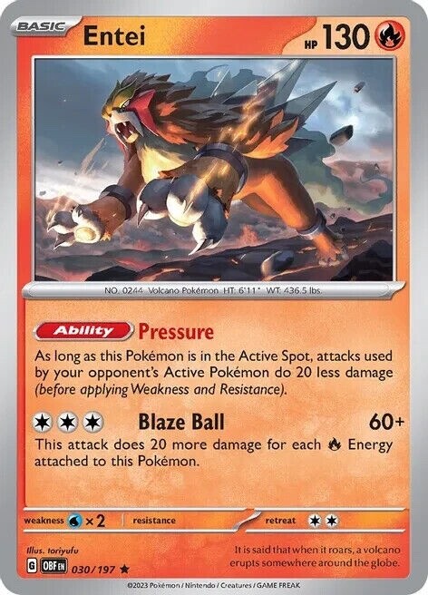 Pokemon - Entei - 030/197 - Obsidian Flames  - Holo Rare - NM/M