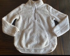 1/4 Zip Fleece Pullover Sweatshirt Beige M 8-10