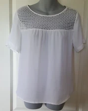 Women's White Top Dressy Blouse Lace Upper Attention  XS S Small L Large NWT New