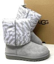 UGG Classic Short Stripe Suede Jersey Gray Winter Boots Women's Size 1138431 SEL