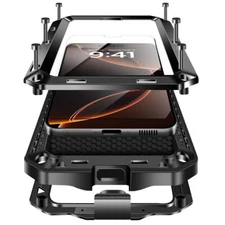 For iPhone 15 16 17 Pro Max Case Heavy Duty Metal Cover+Glass Screen Protector