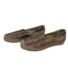 Sam Edelman 7M Kesia Leather Espadrille Loafer Snakeskin Pink Beige Slip On EUC