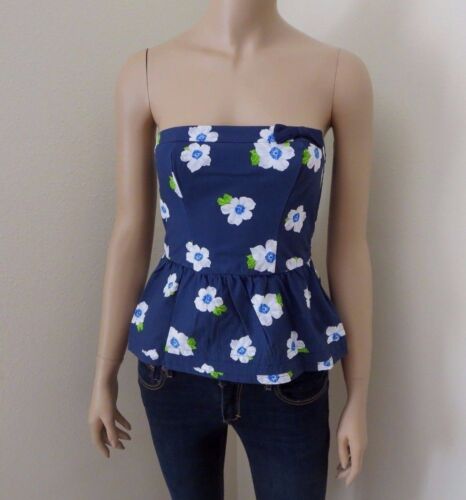 NWT Abercrombie Strapless Floral Tube Top Womens Kids Size Large Blue & White - Picture 1 of 6