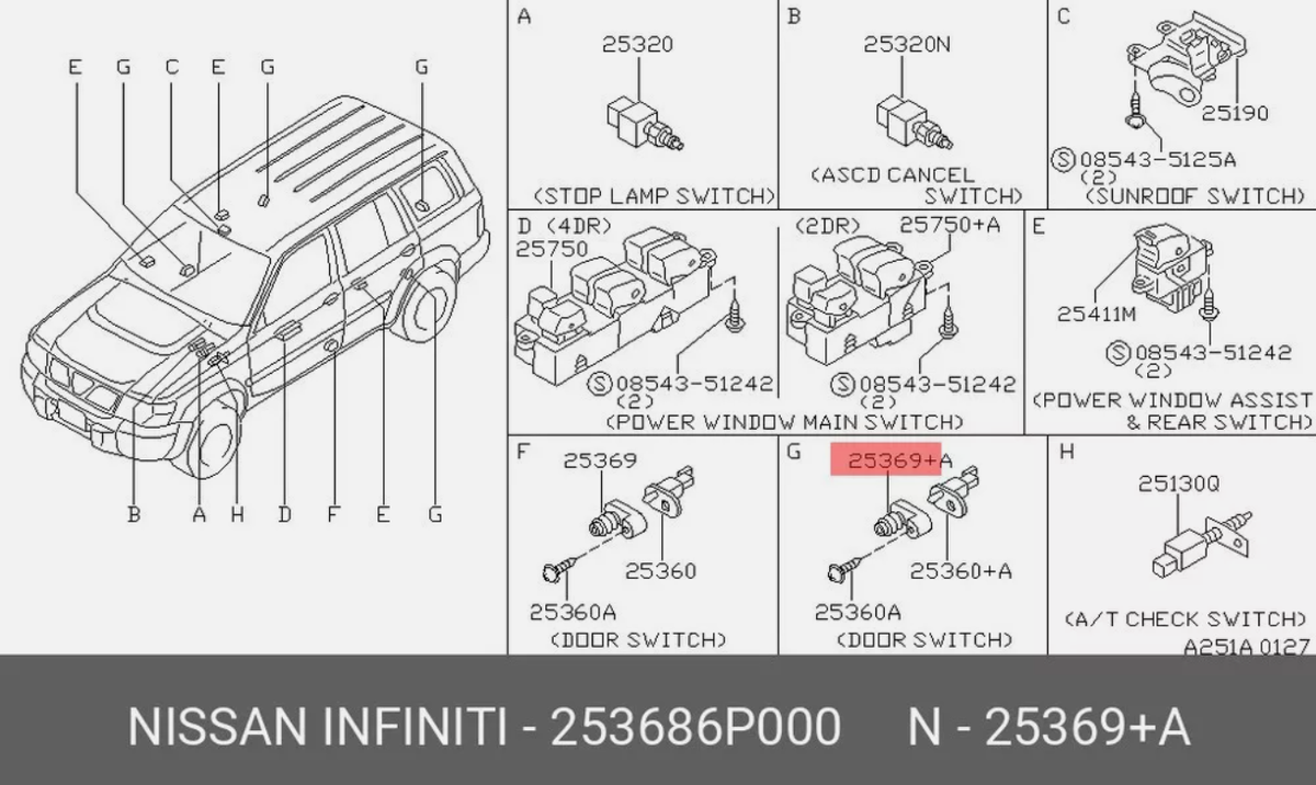 NISSAN Genuine Pathfinder 300ZX Lexus Q45 I30 Cover Door Switch