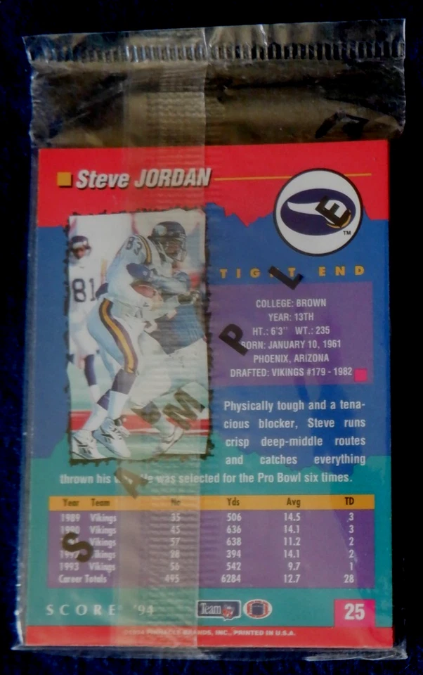 Score Retail NFL sample cards 1994, Jordan, Bettis, Sharpe, Lott, Thomas - Image 2 of 2