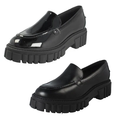 Femmes Clarks' Page Mocassin 'Gros Cuir Noir Ou Verni Chaussures à Enfiler - Photo 1/3