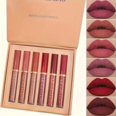 6-pack non stick cup lip gloss set velvet matte matte matte liquid lipstick