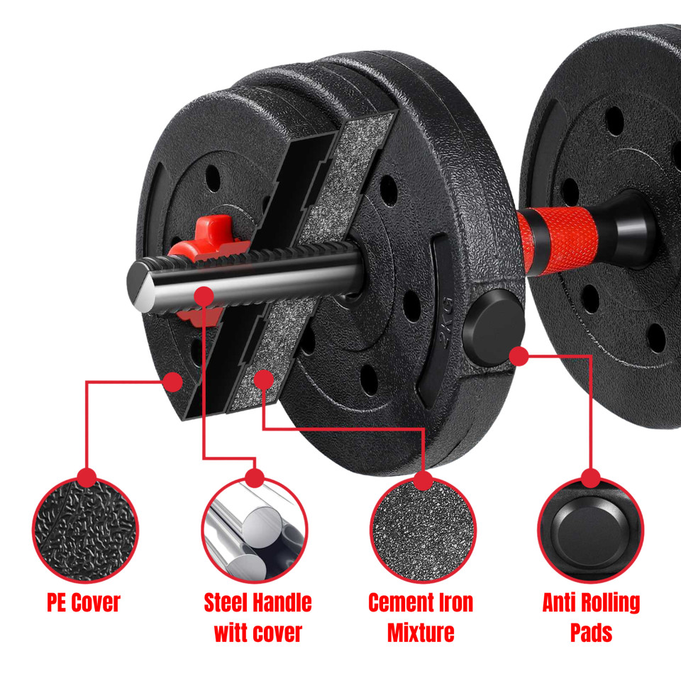Product photo 6 of 8 — Exersci Adjustable Dumbbell Barbell Weights Set 20-40kg with Kettlebell Option