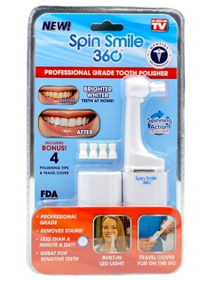 Spark Innovators White Spin Smile 360 Tooth Polisher Professional Removes Stains