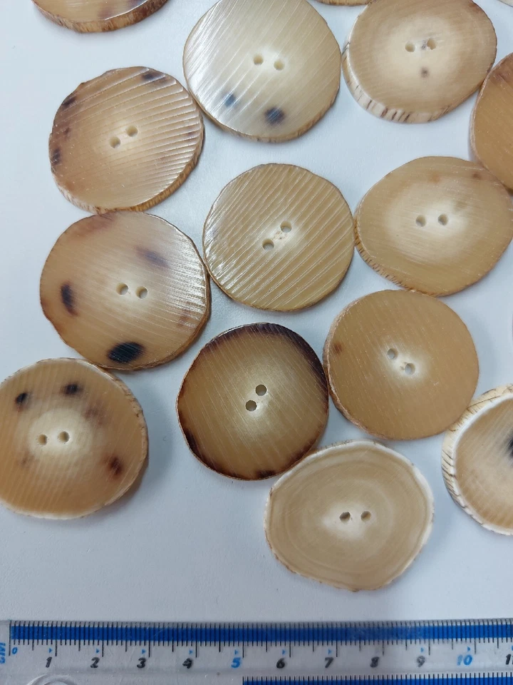 Genuine Buffalo Horn Flat Buttons 30mm to 35mm  2 Holes - Light Brown pack of 6 - Image 3 of 4