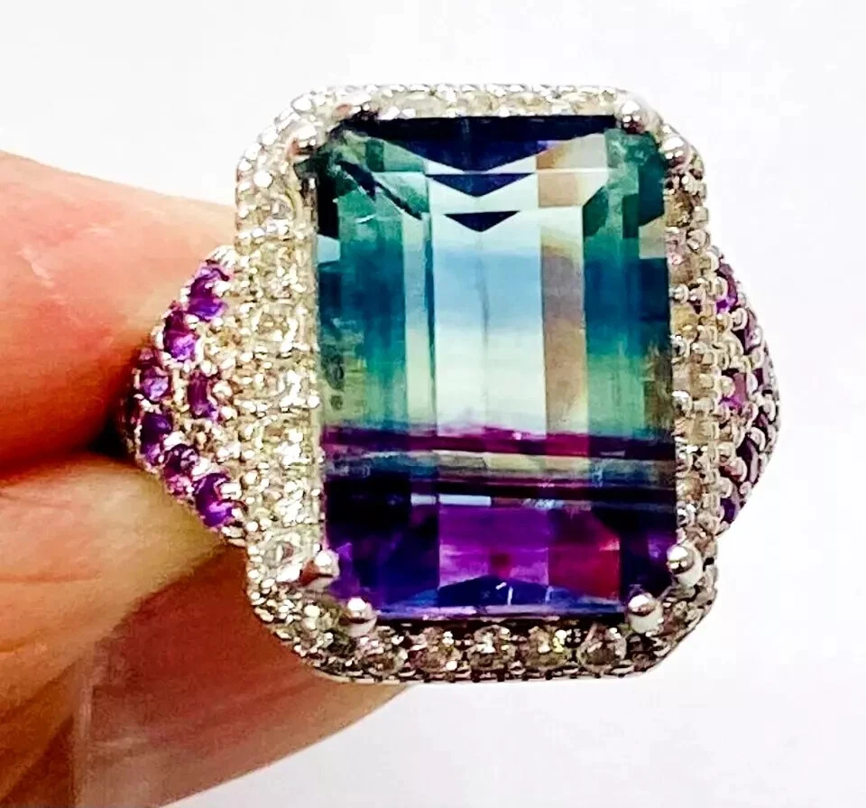 Anillo HSN Colleen Lopez plata esterlina 9,09 ctw fluorita bicolor y piedras preciosas talla 6 Foto 3 de 4