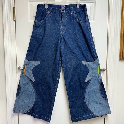 Auraze For Beau Baker Y2K 90s Skate Wide Leg Raver Pants Jeans Festival Sz M, 34