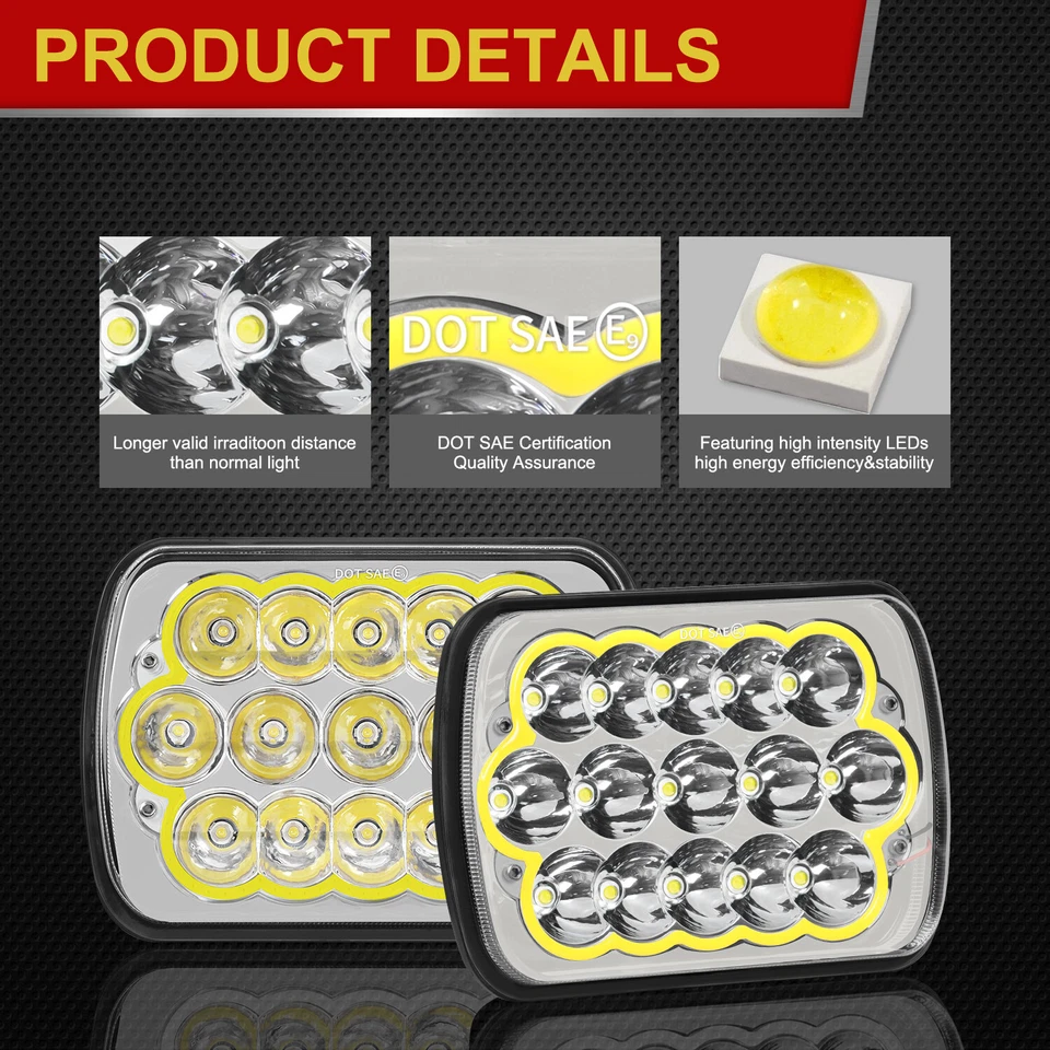 Pair 7x6 5x7 LED Headlights DRL for Chevy El Camino 1978-1981 Classic LUV Truck - Image 4 of 4