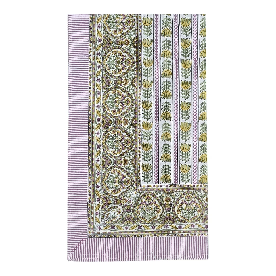 Indian Hand Block Print Tablecloth 100%Cotton 150*220cm Multi Floral 6 Napkins - Image 3 of 4