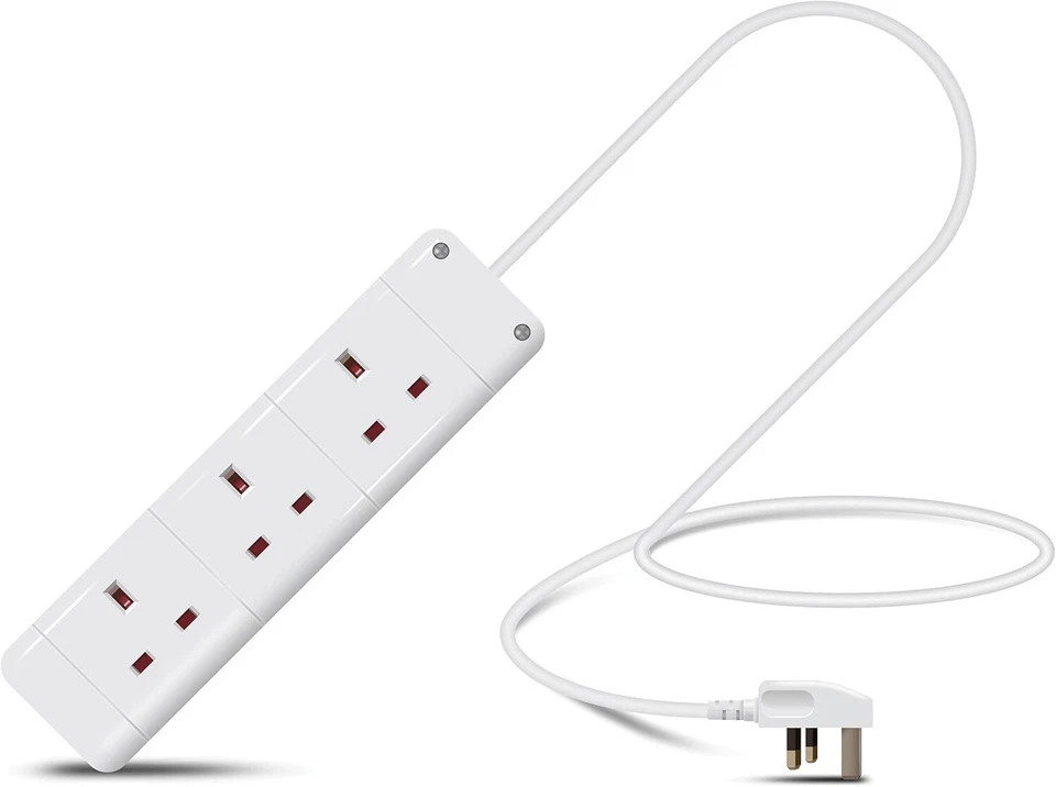 EAGLE UK 3-Gang Extension Lead Multiple Sizes BS1363 Safe 13A Cable Strip - White