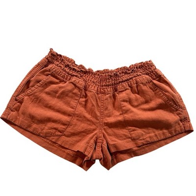 Roxy Linen Blend Shorts Womens Large Orange Smocked Waist Beach Casual Summer