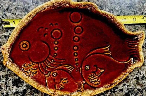 Hull Pottery Brown Drip Glaze Fish Plate 11 1/4” L