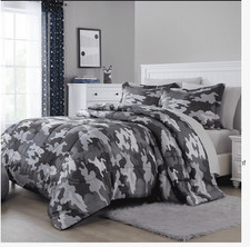 Your Zone Camouflage Full Bedding Set for Kids Grey 7 Pieces with Storage Bag