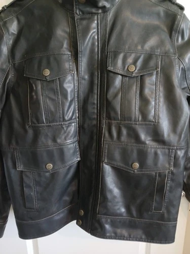MEN'S LEVI'S GENTLY USED BROWN FAUX LEATHER 4 POCKET QUILT LINED MOTO JACKET XL image 3