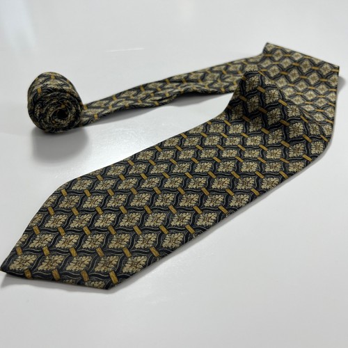 Valentino Cravatte Vintage Men's Tie Made In Italy Grey Gold 100% Silk Necktie - Picture 1 of 8