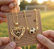 Gold Soccer Ball Heart Charm Pendant Necklace Sports Theme Metal Jewelry