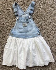 Oshkosh B'gosh Denim Overall Top With White Lined Eyelet Skirt Girls Toddler 4T