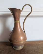Vintage Copper Brass Ewer Pitcher Jug Vase Antique Handle Elegant Decor Flower