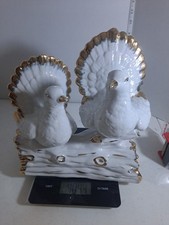 Vintage Large Ceramic Doves Statue Retro Birds Figure Ornament Gold White