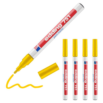 5 x edding 751 Lackmarker gelb Lack Marker Permanent Stift 1-2mm Rundspitze NEU