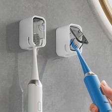 2PCS Wall Mounted Toothbrush Holder with Cover Dustproof Bathroom Storage Case