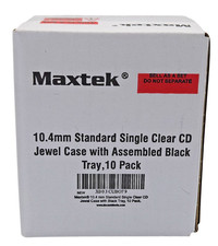 Maxtek 10.4 mm Standard Single Clear CD Jewel Case Black Tray 10 Pack