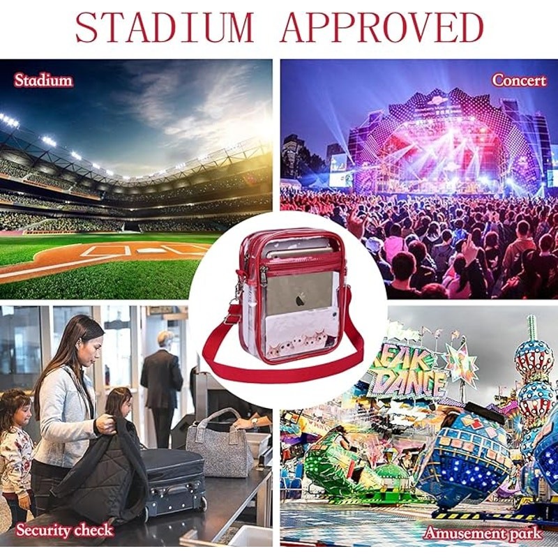 Uspeclare Red Trim Crossbody Zip Closure Clear Stadium Approved Purse Handbag View 3