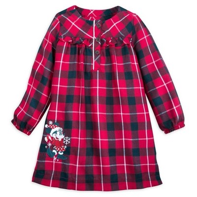 DISNEY STORE Minnie Mouse Holiday Red Plaid Winter Nightgown Pjs Girls 5 NEW