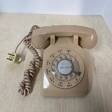 Vintage Rotary Dial Telephone Bell Systems Tan Beige Desk Corded Phone USA