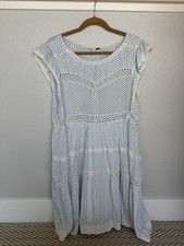 Free People Retro Kitty Crochet Dress White & Blue Floral With Pockets Size M