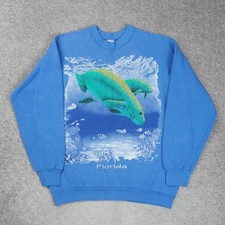 Vintage Manatee Florida Made in USA Mens Large Blue Long Sleeve Sweatshirt