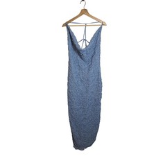 Pretty Little Thing nwt Blue Textured Cowl Cut Out Back Maxi Dress Sz 12