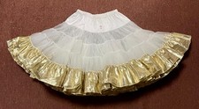 Malco Modes White Square Dance Petticoat Gold Lame Metallic Ruffle Trim 510M