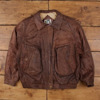 Vintage The Cube Leather Jacket L 90s Bomber Brown Womens