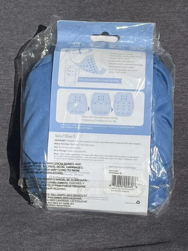 Bumgenius 4.0 Stay Dry Pocket Diaper Moonbeam Blue New Cloth CD Sealed - Image 2 of 3