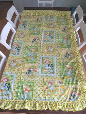 Sears 1970s Katies Patchwork Curtain Panel Ruffled Holly Hobby Style Fabric Vtg