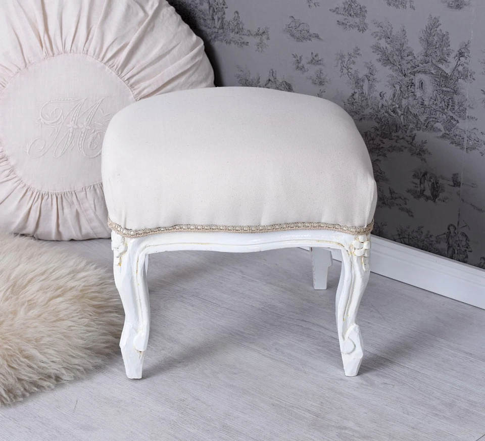 Fusshocker Shabby Chic Hocker Weiss Fussbank Polsterhocker Rokoko Bank - Bild 2 von 3